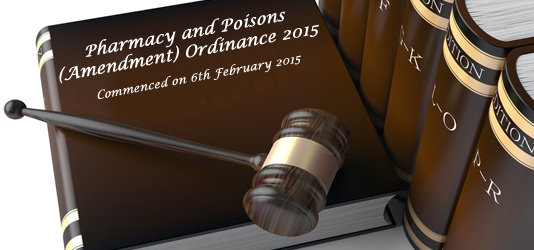 Pharmacy and Poisons (Amendment) Ordinance 2015 commenced on 6th February 2015